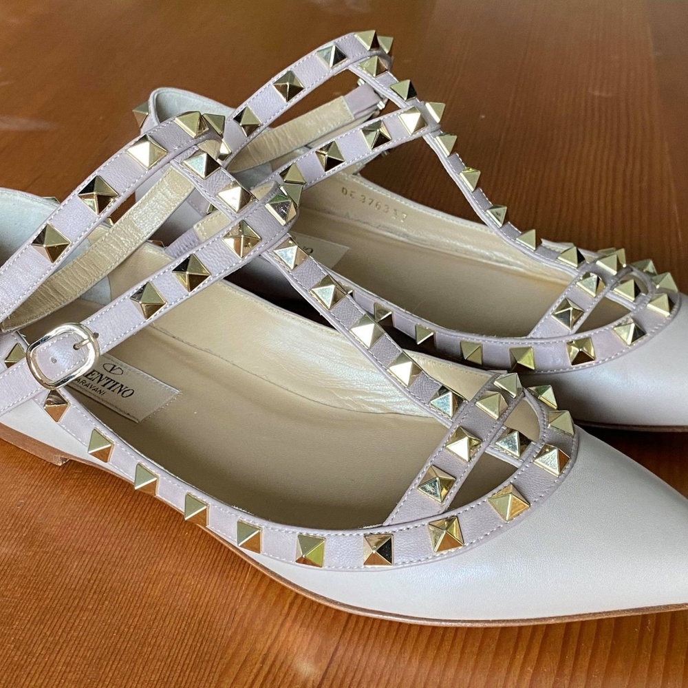 Valentino Rockstud Accents Leather Ballet Flats